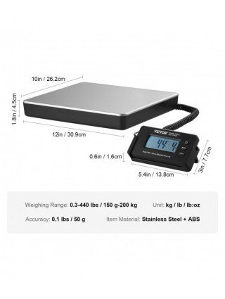 440lbs Digital Shipping Scale with Timer Tare Function HD LCD