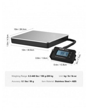 440lbs Digital Shipping Scale with Timer Tare Function HD LCD