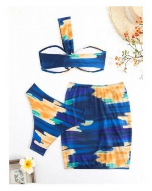 Lady Print 3 Piece Skirt Bikini Set Women One-should Swimsuit