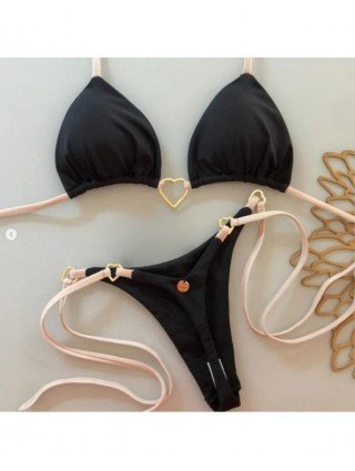 Sexy Halter Solid Color Bikini Set Women Lace-up Swimsuit