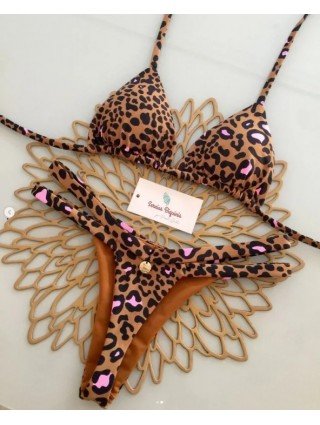 Print Sexy Bikini Sets Halter Lace-up Tops Thongs Beach Style