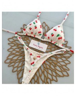 Print Sexy Bikini Sets Halter Lace-up Tops Thongs Beach Style