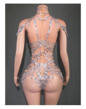 Sparkly Rhinestones Bodysuit for Women Sexy Mesh Transparent
