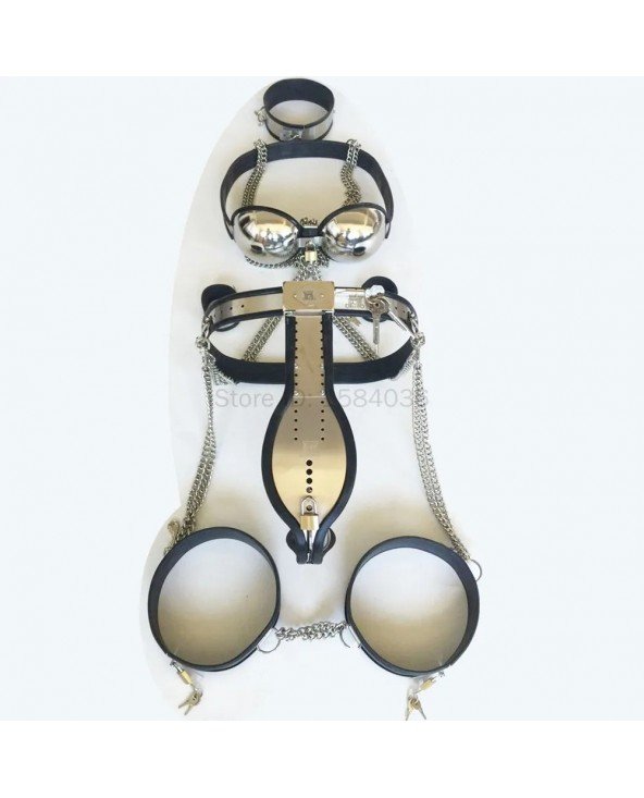 5PCS Set Male Chastity Device Stainless Steel Waist Belt Neck