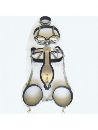 5PCS Set Male Chastity Device Stainless Steel Waist Belt Neck