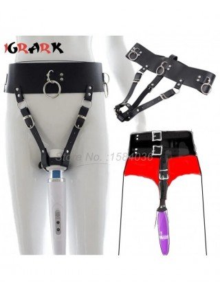 Leather Strap on Bdsm Bondage Wand Vibrator Panties Female