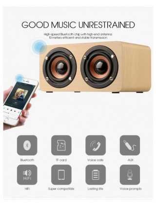 TOPROAD Wooden Wireless Bluetooth Speaker Portable HiFi Shock