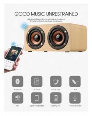 TOPROAD Wooden Wireless Bluetooth Speaker Portable HiFi Shock