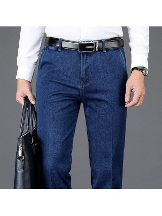 Kelnės-Džinsai-Rudens ir žiemos klasikinis vyrų aukšto juosmens verslo džinsai tamsiai mėlyna