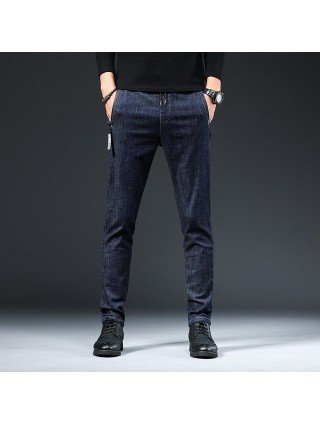 Kelnės-Džinsai-Elastingas juosmuo džinsinės kelnės Vyrams Slim Fit juoda mėlyna 2020 m.