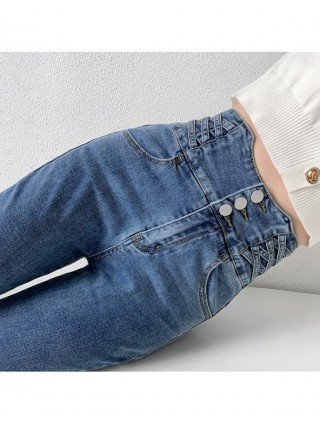 Kelnės ir pėdkelnės-Kelnės-ZOENOVA aukšto juosmens džinsai tiesus elastingas Femme medvilnės