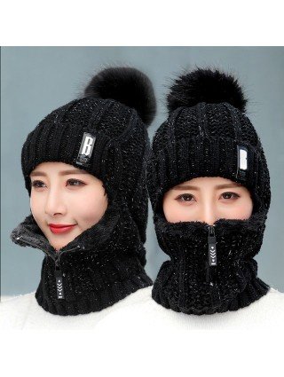 Moterų mada-Megztiniai-Žiemos megztos vilnos slidinėjimo kepurės pilna veido kaukė šalikas