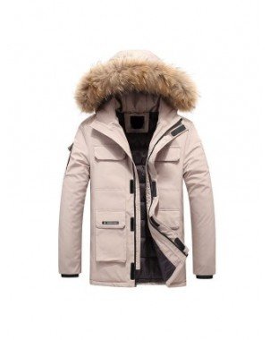 Outerwear & Jackets-Jackets-Brand Winter Jacket Men Fur Collar