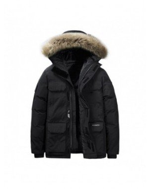 Outerwear & Jackets-Jackets-Brand Winter Jacket Men Fur Collar