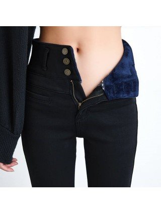 Bottoms-Pants & Capris-New High Waist Velvet Thick Jeans Female