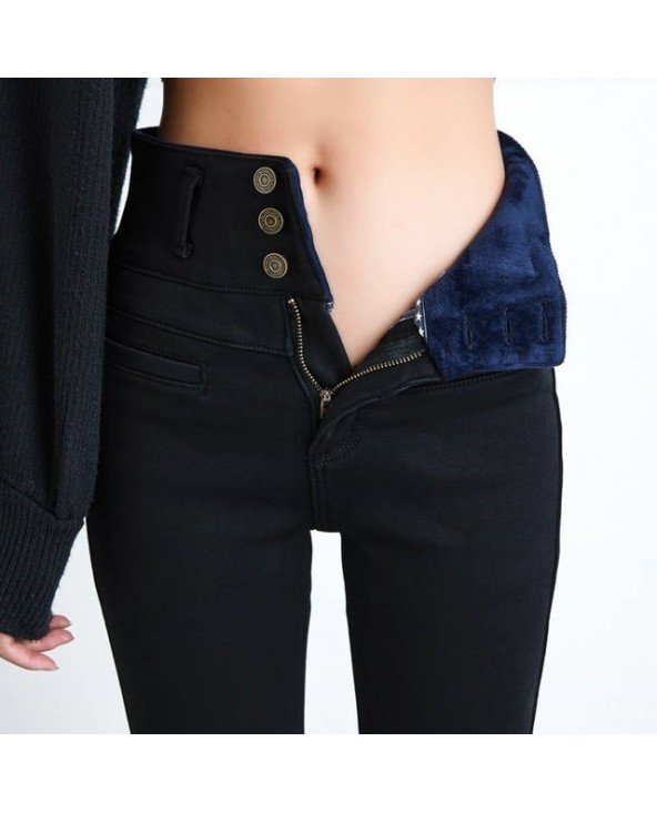 Bottoms-Pants & Capris-New High Waist Velvet Thick Jeans Female