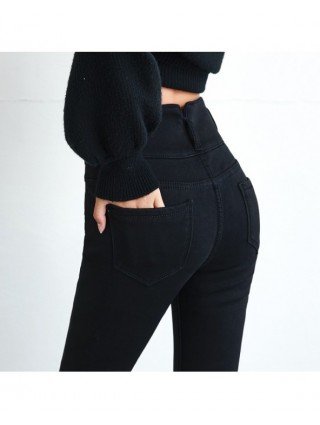 Bottoms-Pants & Capris-New High Waist Velvet Thick Jeans Female