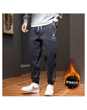 Bottoms-Jeans-Winter Thick Warm Fleece Jeans Men Pants Cotton