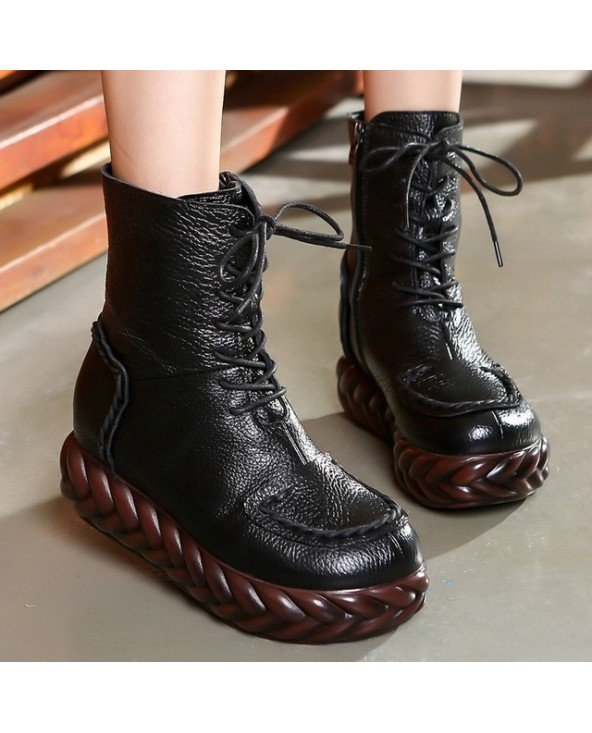 Women's Shoes-Boots-GKTINOO New Vintage Mother Flat Genuine Women's Shoes-Boots-GKTINOO New Vintage Mother Flat Genuine