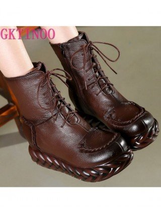 Women's Shoes-Boots-GKTINOO New Vintage Mother Flat Genuine