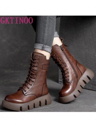 Moteriški batai-Batai-GKTINOO 2022 Vintage Style Natūralios odos moteriški batai Plokšti batai