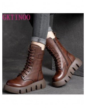 Moteriški batai-Batai-GKTINOO 2022 Vintage Style Natūralios odos moteriški batai Plokšti batai