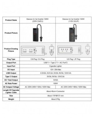 Įrankiai ir priežiūra-Kiti priežiūros produktai-„Baseus“ automobilio keitiklis DC 12V–AC 220V