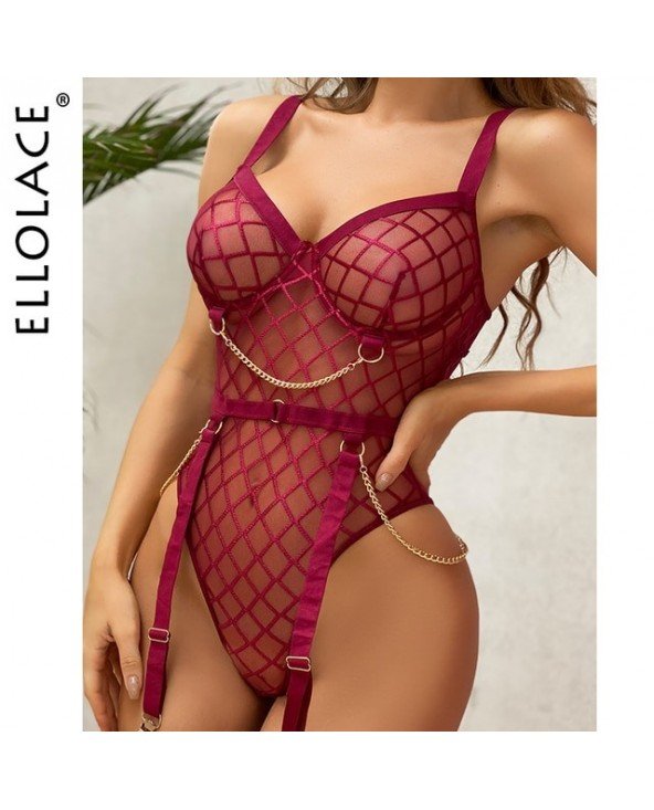 Seksuali apranga-Apatinis trikotažas-Ellolace Plaid Bodysuit Seksuali apranga-Apatinis trikotažas-Ellolace Plaid Bodysuit