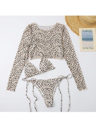 Seksuali apranga-Maudymosi kostiumėliai-Leopard maudymosi kostiumėlis iš 3 dalių Bikini