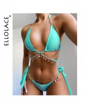 Seksuali apranga-Maudymosi kostiumėliai-Diamond Bikini Crystal Swimwear Metalinė grandinė