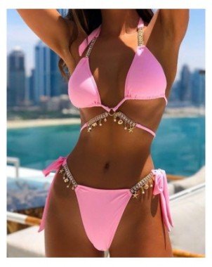 Seksuali apranga-Maudymosi kostiumėliai-Diamond Bikini Crystal Swimwear Metalinė grandinė