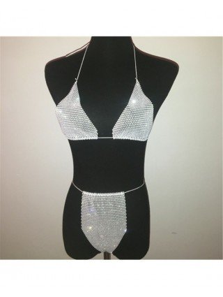 Seksuali apranga-Apatinis trikotažas-Rhinestones Fishnet Bikini liemenėlė Sexy kelnaitės 2