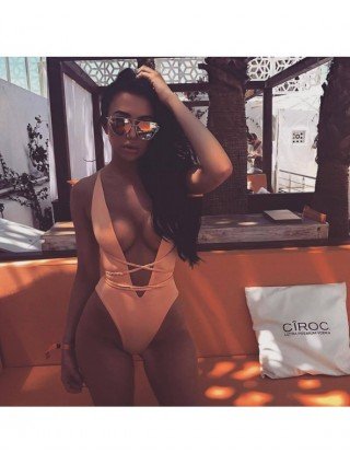 Seksuali apranga-Maudymosi kostiumėliai-Giliai V-Neck Bikini moterų maudymosi kostiumėlis