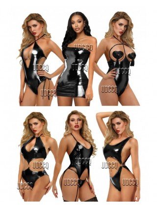 Seksuali apranga-Komplektai-PVC glisten Metallic Faux Leather