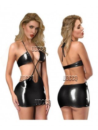 Seksuali apranga-Komplektai-Metallic Faux Leather plius dydžio apatinio trikotažo kostiumai
