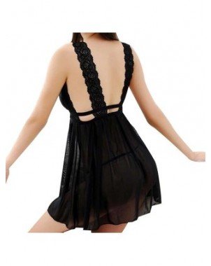 Seksuali apranga-Chalatai-Lace Deep V-neck Nightdress Sexy