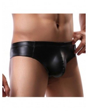 Seksuali apranga-Vyrams-CLEVER-MENMODE Seksualūs juodi dirbtinės odos apatiniai vyriški