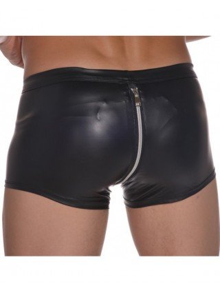 Seksuali apranga-Vyrams-Mens Soft Underwear Faux Leather Zipper