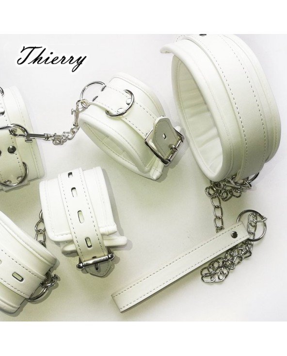 BDSM-Antkakliai-Thierry Luxury Soft white Bondage Restraints