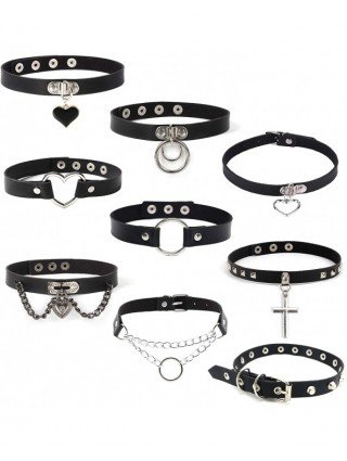 BDSM-Antkakliai-Moterims kniedžių odos karoliai Punk kaklo apykaklės Juoda Choker karoliai