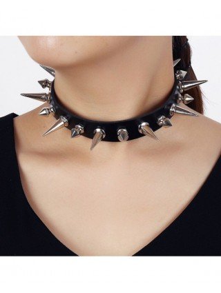 BDSM-Antkakliai-Moterims kniedžių odos karoliai Punk kaklo apykaklės Juoda Choker karoliai