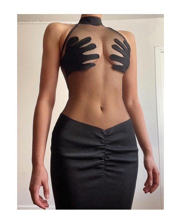 Moterų mada-Atviri drabužėliai-Hawthaw Moterys Sexy Halter Party Club Bodycon Mesh Black Mini Moterų mada-Atviri drabužėliai-Hawthaw Moterys Sexy Halter Party Club Bodycon Mesh Black Mini