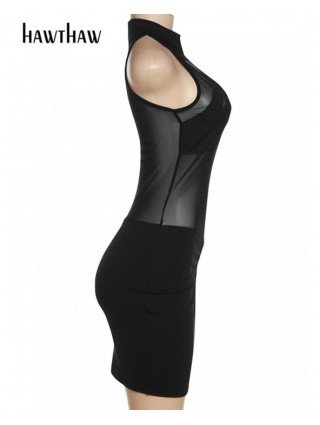 Moterų mada-Atviri drabužėliai-Hawthaw Moterys Sexy Halter Party Club Bodycon Mesh Black Mini