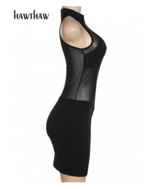 Moterų mada-Atviri drabužėliai-Hawthaw Moterys Sexy Halter Party Club Bodycon Mesh Black Mini