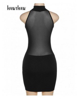 Moterų mada-Atviri drabužėliai-Hawthaw Moterys Sexy Halter Party Club Bodycon Mesh Black Mini