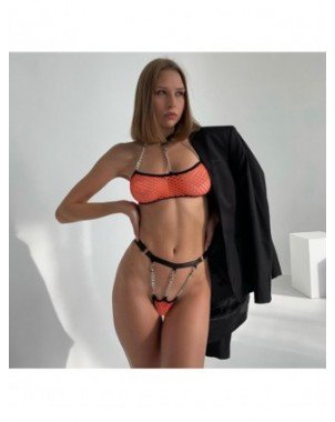 Seksuali apranga-Komplektai-Apatinis trikotažas su grandine Seksualus porno apatinis trikotažas