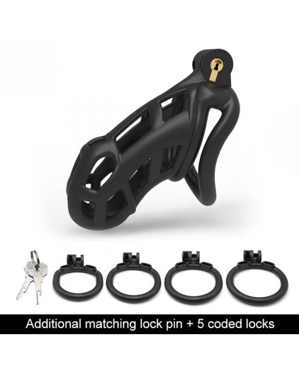 BDSM-Įvairūs-Men's Resin Nylon Chastity Belt Set with 4 Cock