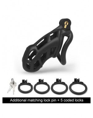 BDSM-Įvairūs-Men's Resin Nylon Chastity Belt Set with 4 Cock