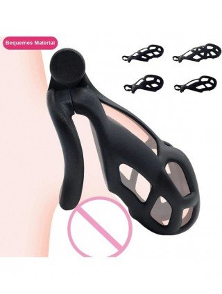 BDSM-Įvairūs-Men's Resin Nylon Chastity Belt Set with 4 Cock