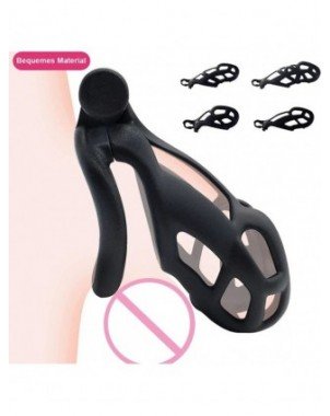 BDSM-Įvairūs-Men's Resin Nylon Chastity Belt Set with 4 Cock